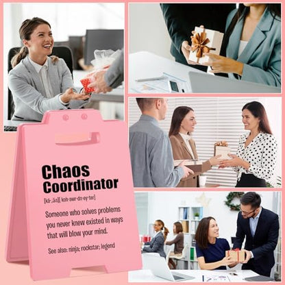 Chaos Coordinator Gifts for Work Anniversary – Funny Pink Desk Decor