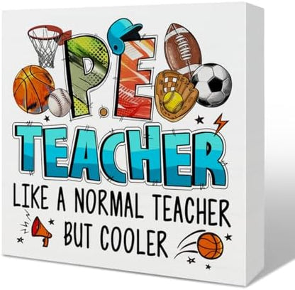 Pe Teacher Appreciation Gifts Wood Box Desk Decor Sign, Teachers Day