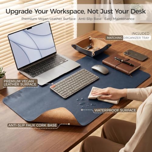 Faux Leather Desk Mat & Tray Set,Innovative Cork-Look Printed