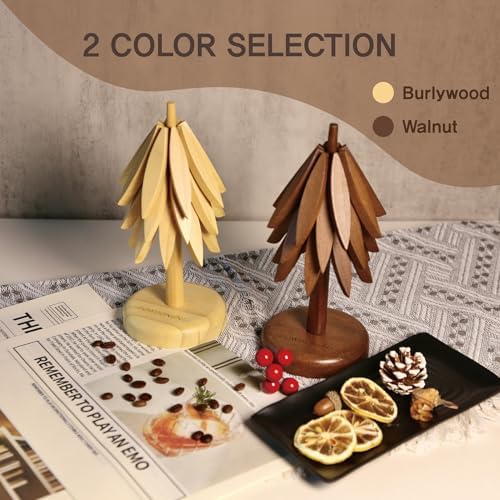 Wooden Tree Coasters, 3 Tripod Tablemats with Stands, Heat Resistant