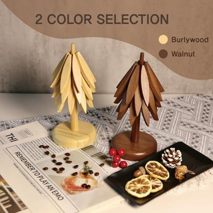 Wooden Tree Coasters, 3 Tripod Tablemats with Stands, Heat Resistant