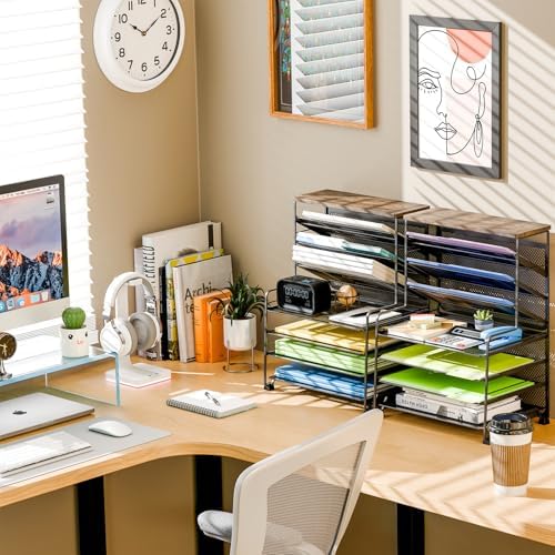Simple Trending 7 Tier Desk File Organizer, 2 Pack Letter Tray Paper