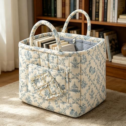 Quilted Fabric Storage Baskets with Handles | Boho Floral Organizer