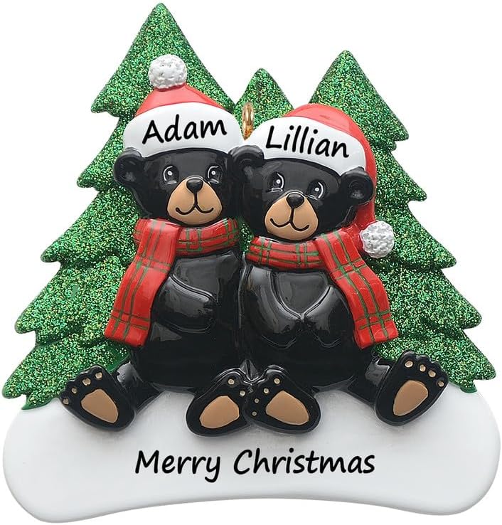 Personalized Black Bear Family of 2 Christmas Ornament 2026 with Names