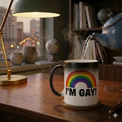 Turtle Straws I'm Gay Rainbow Heat Change Coffee Mug – Funny Gag Gifts for Men, Prank Gift for Him, Brother, Coworker, Best Friend – Novelty Birthday Gift, Secret Santa, White Elephant