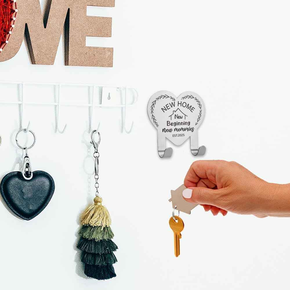 FOUGSTA New Home Gift for Couple, House Warming Gifts for Women, New House Gift for Wife, Stainless Steel Key Holder Hooks with Inspirational Quotes,3.14 * 3.14inch,XCX1