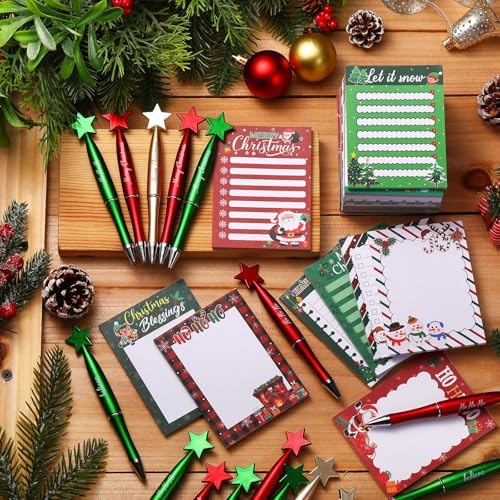 Eaasty 48 Pcs Christmas Notepads and Star Ballpoint Pens with Red
