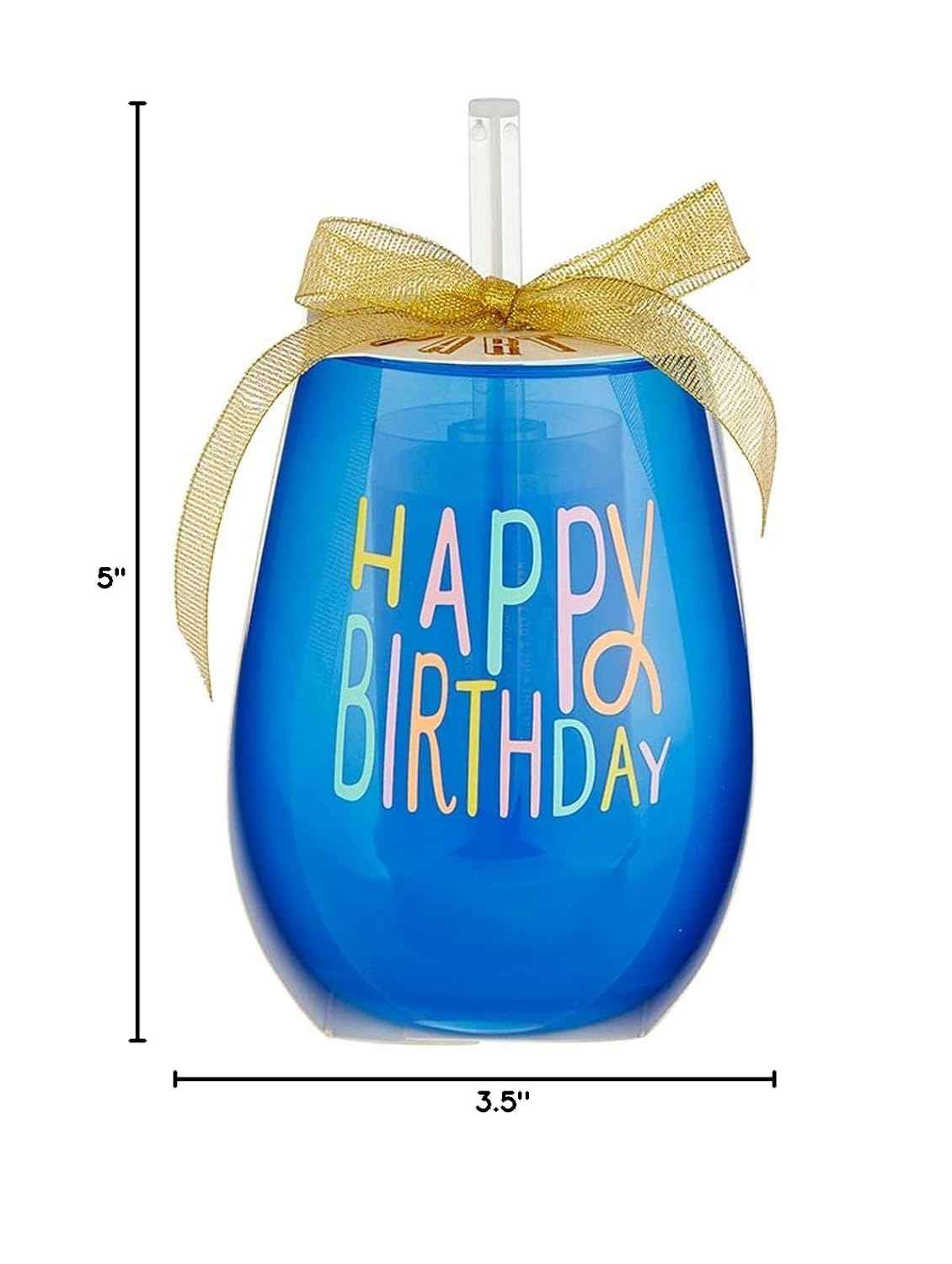 slant collections Birthday Gifts Stemless Wine Glass & Push-Pop Confetti Popper Gift Set, 2-Piece, Happy Birthday