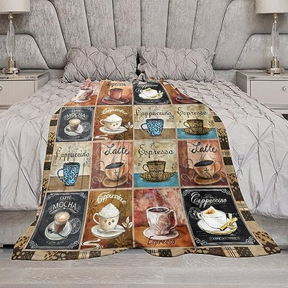 Coffee Blanket Gifts for Lovers - Soft Warm Cozy Fleece Throw for