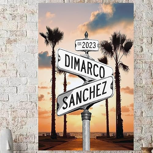 Personalized Crossroads Street Sign Canvas, Custom Couple Name & Date