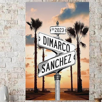 Personalized Crossroads Street Sign Canvas, Custom Couple Name & Date