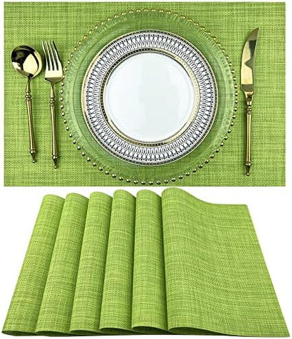WAZAIGUR Placemats Crisscross Woven Vinyl Place Mats Set of 6 Green