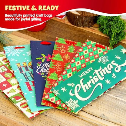 JOYIN 12 PCS Christmas Wine Bottle Bags with 6 Designs, Holiday Wine