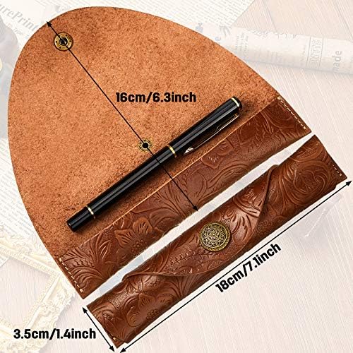 Zonon 2 Pieces Vintage Handmade Leather Pen Case Carved Roll Leather