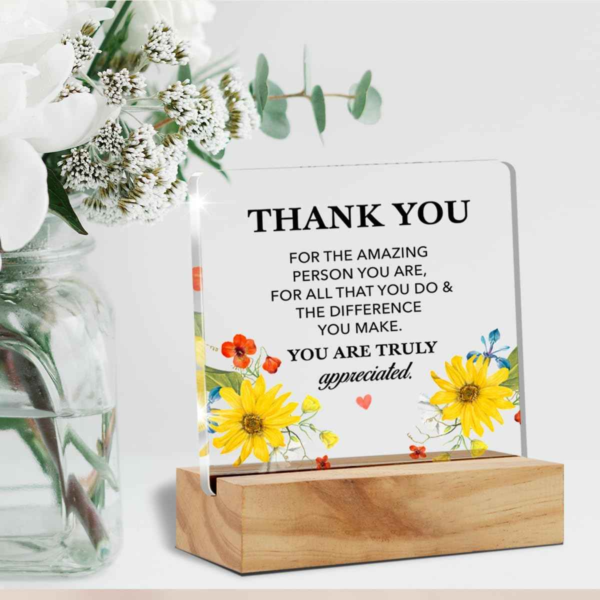 Thank You Appreciation Gifts for Women Coworkers Sign Desk Decor | Inspirational Gifts for Employee, Teacher, Boss, Nurse, Hostess Mom, Thankful Home Office Desk Decor, Acrylic, 4 x 4 Inches