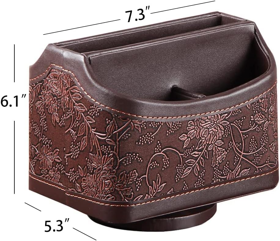 PU Leather Remote Control Organizer with 360° Spinning Design,Desk