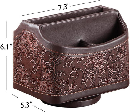 PU Leather Remote Control Organizer with 360° Spinning Design,Desk