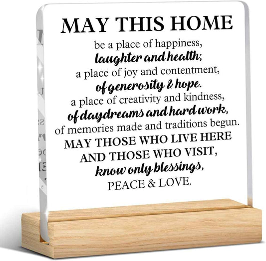 House Warming Gifts New Home, New Home Gift Ideas, Acrylic Desk Decor, May This Home Be a Place of Happiness Acrylic Plaques for Home Bedroom Bathroom Kitchen Office Table Decor 4x4 Inch