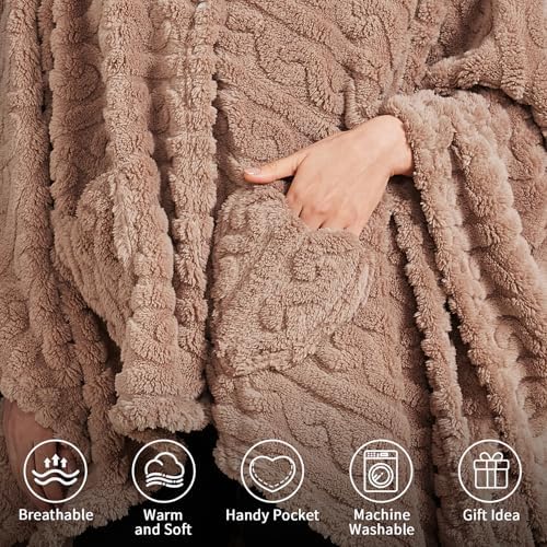 Wearable Blanket Poncho Cape Wrap for Adult, Cozy Sherpa Fleece
