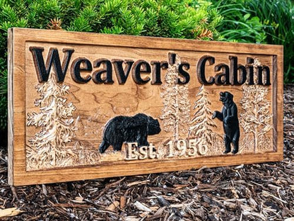 Personalized Wood Family Name Sign | Black Bear Home Decor | Cabin