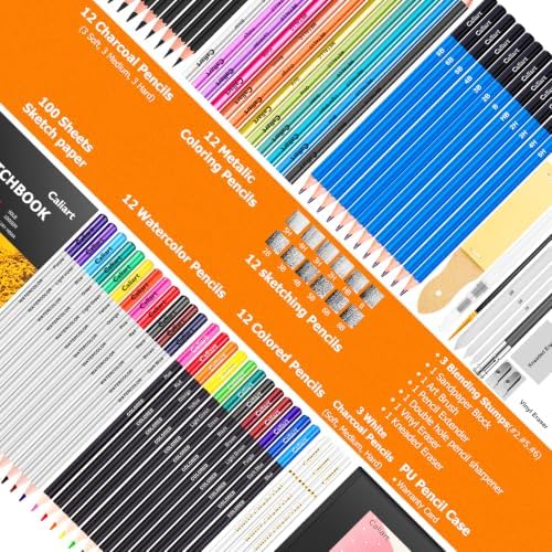 Caliart 176PCS Art Supplies Sketching Kit, 100 Sheets 3-Color Sketch