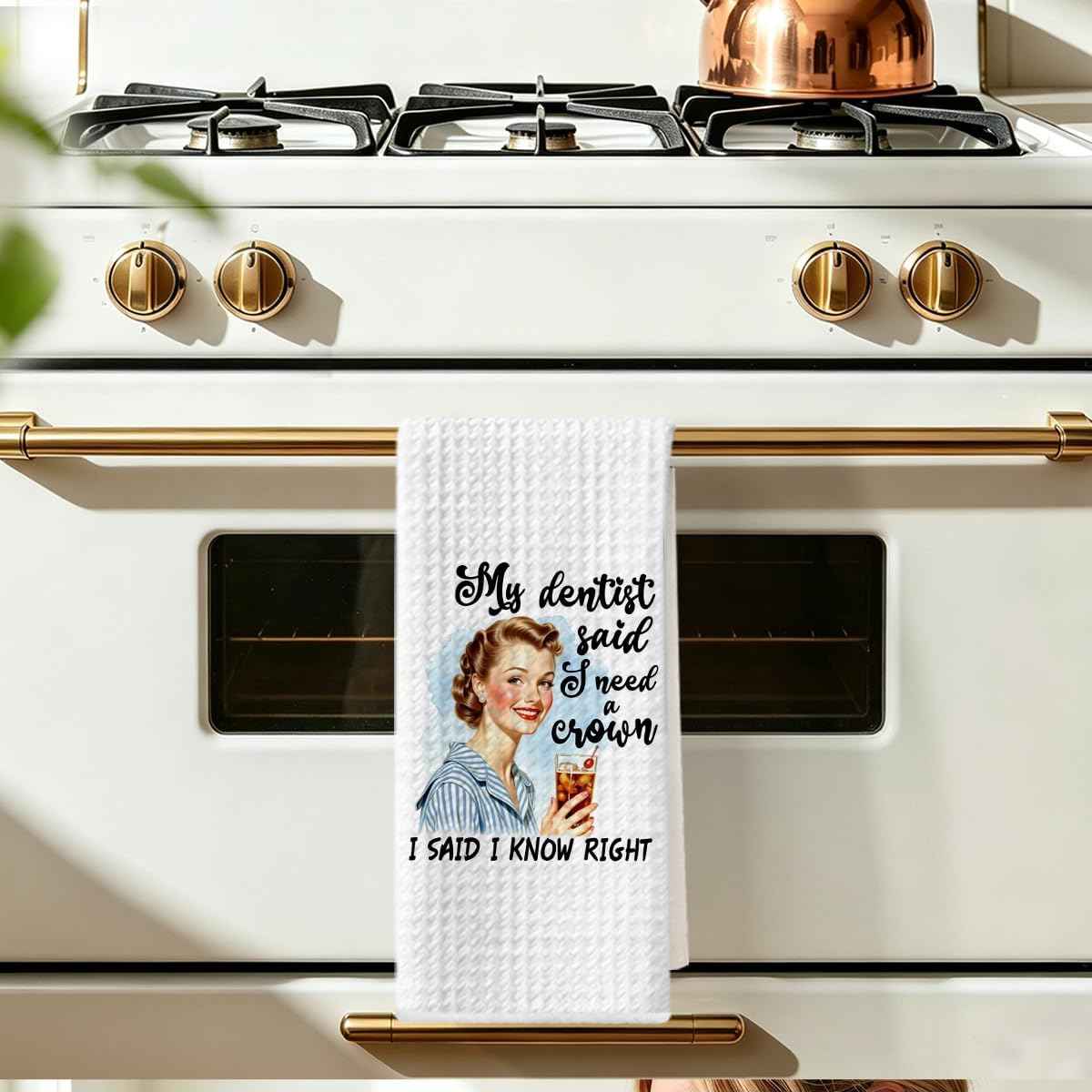Funny Kitchen Towels, Hostess Gifts for Women Reusable Tea Towels | Funny Waffle Weave Dish Drying Towel for Kitchen Home Farmhouse Decor, Ladies Gifts for Women Friend Mom 24x14 Inch
