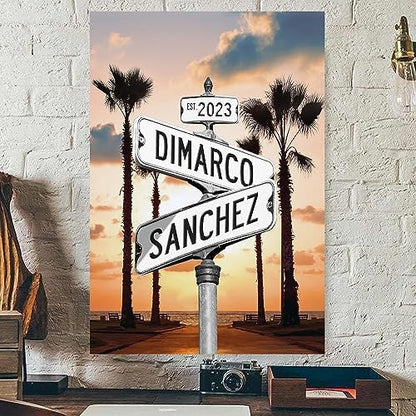 Personalized Crossroads Street Sign Canvas, Custom Couple Name & Date