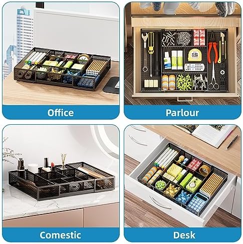 Marbrasse Expandable Desk Drawer Organizer, Mesh Drawer Organizer Tray
