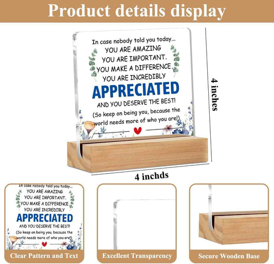 Appreciation Gifts for Coworker, Thank You Gifts for Women Men Friends | Inspirational Team Gift Ideas - Motivational Quote Clear Desk Acrylic Sign Decor Home Office Positive Affirmations Desk Decor