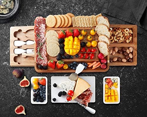 hecef Cheese Board Set Acacia Wood - Large Charcuterie Board with