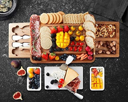 hecef Cheese Board Set Acacia Wood - Large Charcuterie Board with