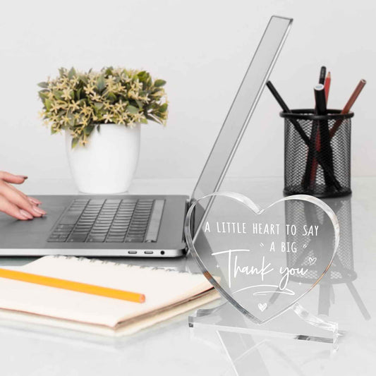 Thank You Gifts for Women, Men, Teacher Appreciation Gifts | Administrative Professional Day, Heart-Shaped Acrylic Desk Decor, Volunteer Nurse Employee Coworker Boss Appreciation