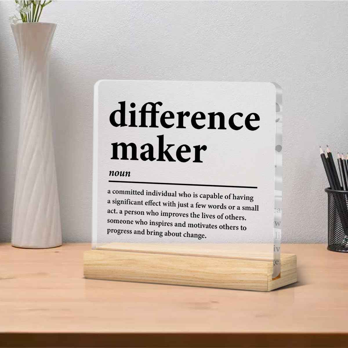 Difference Maker Gift Appreciation Desk Decor for Coworker Teacher | Thank You Gift for Men Women, Employee Staff, Coach Mentor Boss Leader, Office Cubicle Sign, Acrylic, 4 x 4 Inch, Set of 1