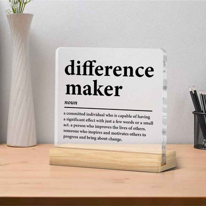 Difference Maker Gift Appreciation Desk Decor for Coworker Teacher | Thank You Gift for Men Women, Employee Staff, Coach Mentor Boss Leader, Office Cubicle Sign, Acrylic, 4 x 4 Inch, Set of 1