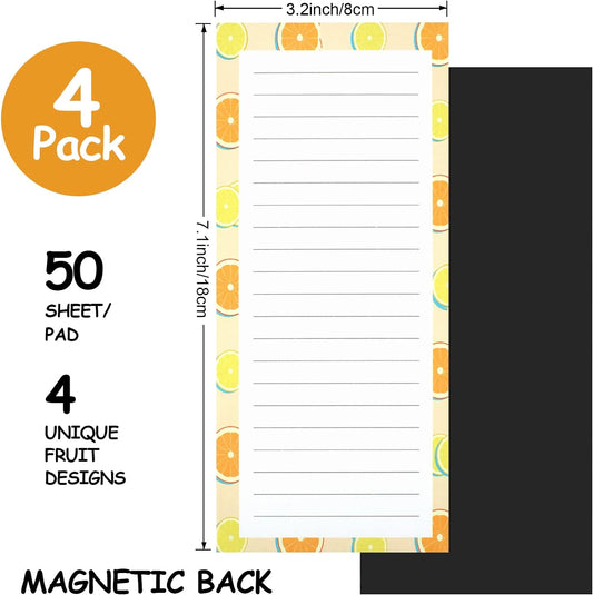 Joyberg 4 Pack Magnetic Notepads for Refrigerator, Grocery List Magnet Pad for Fridge, Fruit Design Magnetic Grocery List Pad for Fridge, Full Magnet Back Shopping Lists, 50 Sheets Per Note Pads