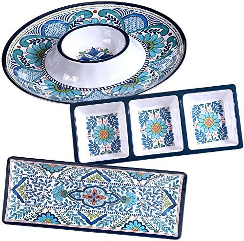 Talavera 3-Piece Melamine Hostess Serveware Set – Chip & Dip Server