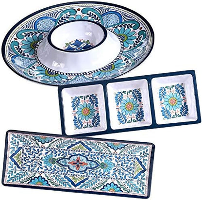 Talavera 3-Piece Melamine Hostess Serveware Set – Chip & Dip Server
