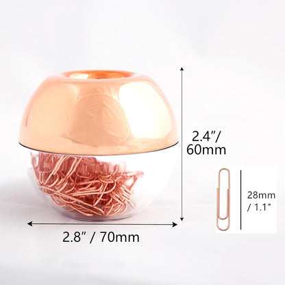 NatSumeBasics Rose Gold Paper Clip Holder Dispenser & 100 Paper Clips