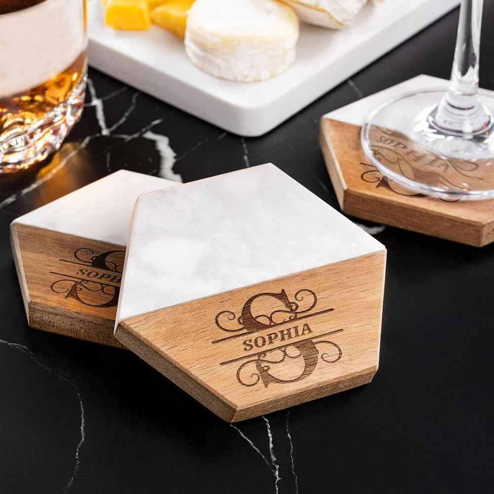 Personalized Charcuterie Board, Custom Marble Cheese Boards for Bridal Shower Gifts, House Warming Gifts New Home, Wedding Gifts for Couples (Floral Monogram)