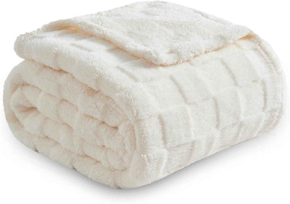 Ivory Checkered Fleece Throw Blanket