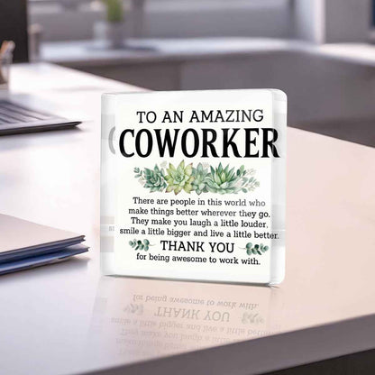 Thank You Gifts for Coworkers, Coworkers Appreciation Gifts for Women Men | To An Amazing Coworker Acrylic Plaque Desk Decorative Signs for Home Office Desktop Shelf Cubicle