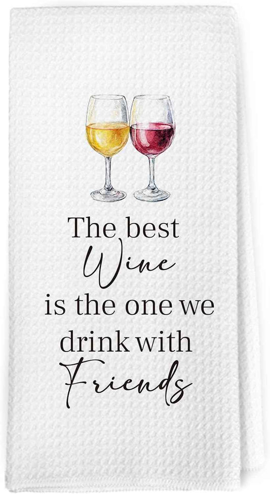 Dibor Funny Wine Friendship Kitchen Towels Dishcloth, Gifts for Best Friends Bestie Women Decor Dish Towels, Wine Lovers Gifts Decorative Hand Tea Towel for Kitchen, 16x24 Inch