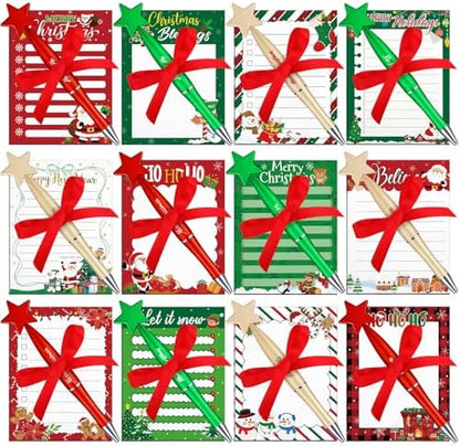 Eaasty 48 Pcs Christmas Notepads and Star Ballpoint Pens with Red