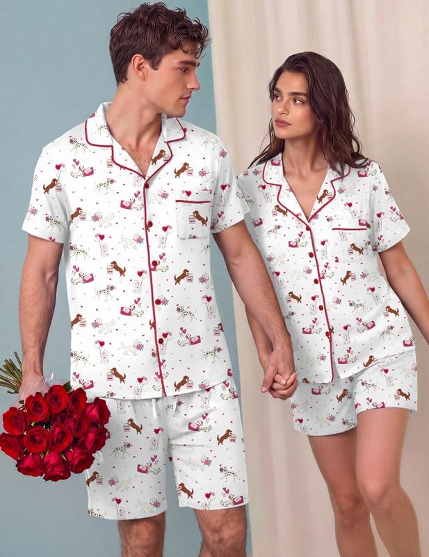 Ekouaer Matching Pajamas for Couples Short Sleeve Pjs 2 Piece Lounge