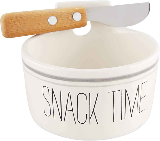 Mud Pie Bistro Dip Bowl Set, Snack Time, bowl 4" x 4 1/2" dia | spreader 5 1/2"
