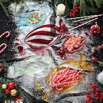 Christmas Candy Glass Plate, Christmas Theme Serving Tray for Holiday