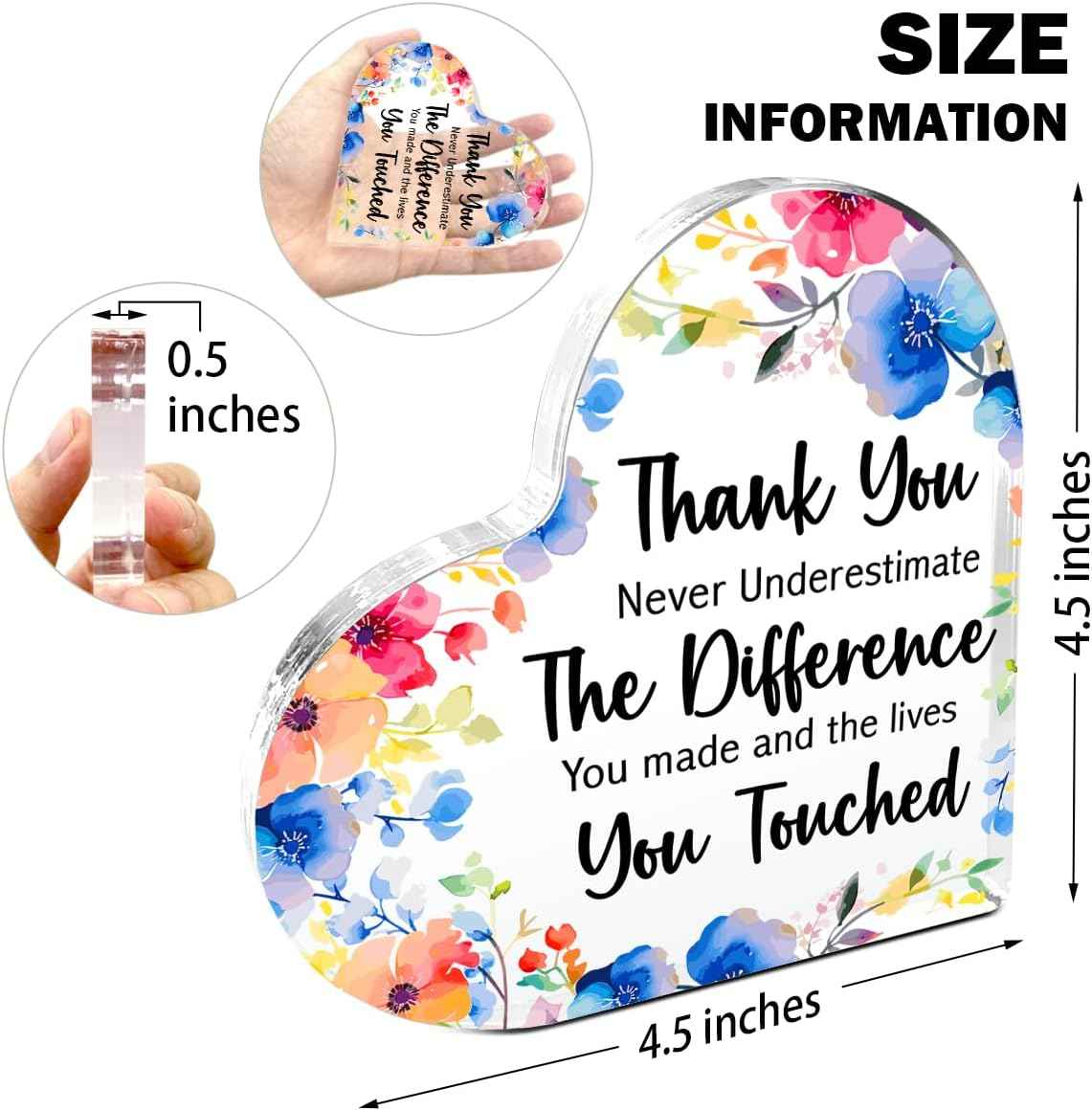 Thank You Gifts for Coworkers,Never Underestimate The Difference You Made | Appreciation Gifts for Women Coworkers Employees Teachers Mentors Colleagues Farewell Retirement Gift,Acrylic Heart Plaque