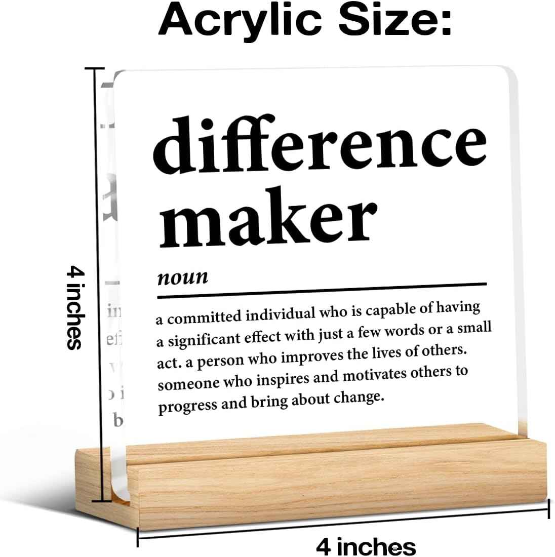 Difference Maker Gift Appreciation Desk Decor for Coworker Teacher | Thank You Gift for Men Women, Employee Staff, Coach Mentor Boss Leader, Office Cubicle Sign, Acrylic, 4 x 4 Inch, Set of 1