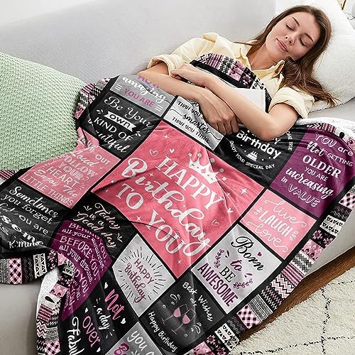 Ivivis Birthday Gifts for Women Girls Throw Blanket 60"X50", Happy
