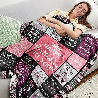 Ivivis Birthday Gifts for Women Girls Throw Blanket 60"X50", Happy